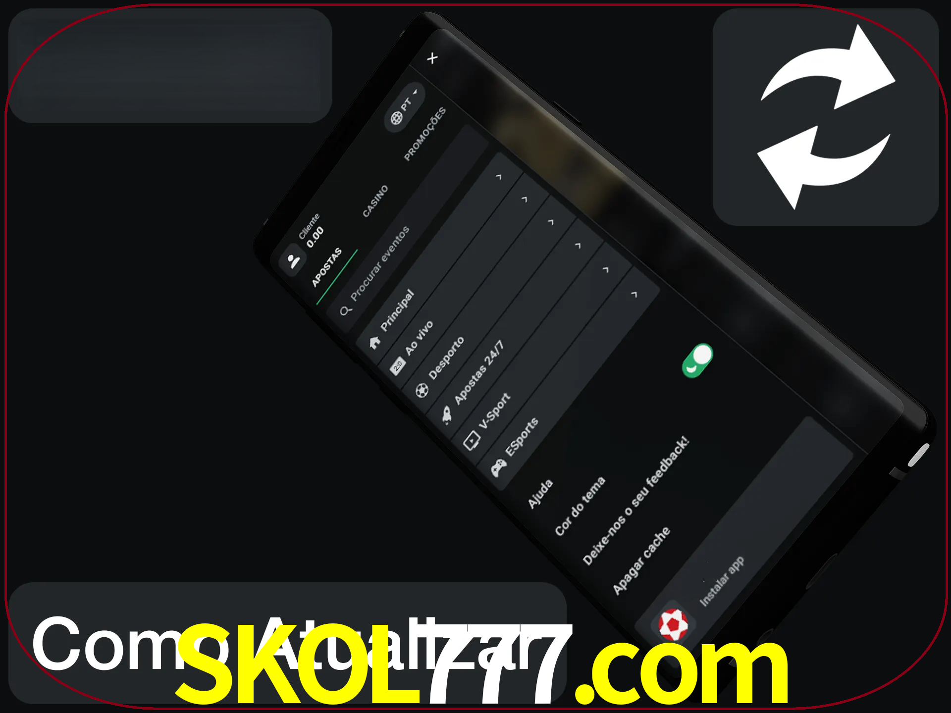 O aplicativo é atualizado automaticamente quando você faz o login.