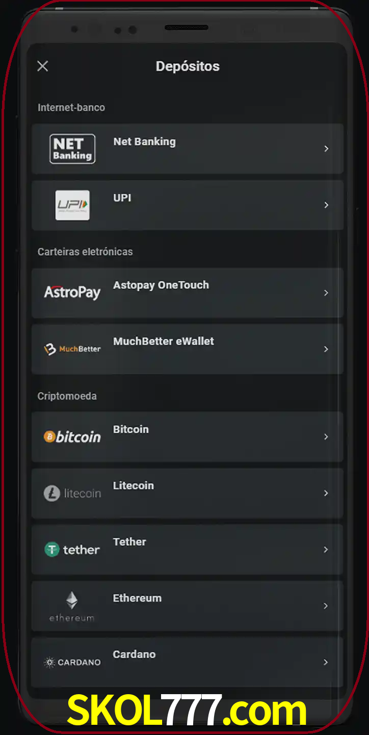 Você pode usar métodos alternativos de depósito.